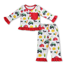 Load image into Gallery viewer, Chicken cow corn pockets kids girl farm pajamas