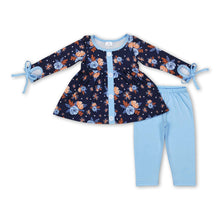 Load image into Gallery viewer, Floral navy tunic leggings kids girls clothing set