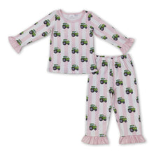 Load image into Gallery viewer, Pink stripe tractor girls farm pajamas