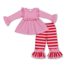 Load image into Gallery viewer, Pink tunic red stripe kids girls clothing set