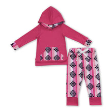 Load image into Gallery viewer, Hot pink hoodie aztec pants kids girls clothing set