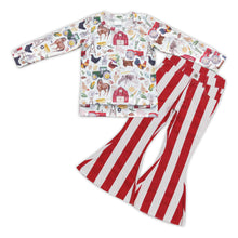Load image into Gallery viewer, Long sleeves farm shirt red stripe jeans girls clothes