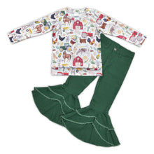 Load image into Gallery viewer, Long sleeves farm shirt green ruffle jeans girls clothes