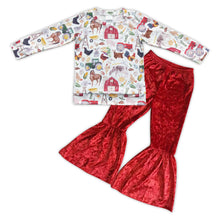 Load image into Gallery viewer, Long sleeves farm shirt red velvet pants girls clothes