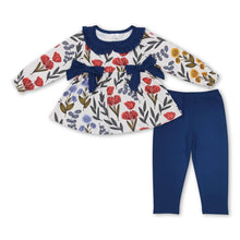 Load image into Gallery viewer, Floral bow tunic leggings kids girls clothing set