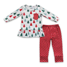 Load image into Gallery viewer, Christmas tree ruffle polka dots top pants girls pajamas