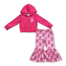 Load image into Gallery viewer, Hot pink B hooded jacket pants party girls outfits