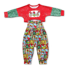 Load image into Gallery viewer, Green face gift patchwork jumpsuit top girls Christmas outfits