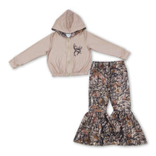 Load image into Gallery viewer, Deer hoodie camo bell bottom pants girls clothing set