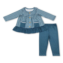 Load image into Gallery viewer, Plaid pocket tunic polka dots leggings girls clothing set