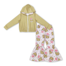 Load image into Gallery viewer, Green face zipper hoodie bell bottom pants girls Christmas outfits