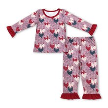 Load image into Gallery viewer, Christmas hat chicken ruffle long sleeves girls pajamas