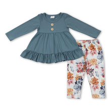 Load image into Gallery viewer, Solid ruffle tunic floral leggings girls clothing set