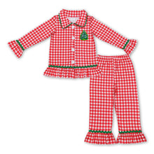 Load image into Gallery viewer, Red plaid Christmas tree kids girls pajamas