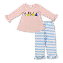 Load image into Gallery viewer, Pink princess tunic stripe ruffle pants girls clothing set