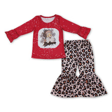 Load image into Gallery viewer, Santa leopard believe top pants girls Christmas outfits