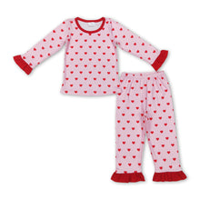 Load image into Gallery viewer, Pink heart ruffle long sleeves girls Valentine's day pajamas