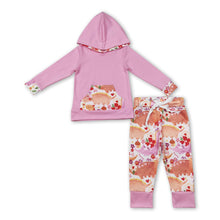 Load image into Gallery viewer, Pink dinosaur floral hoodie pants girls clothing set
