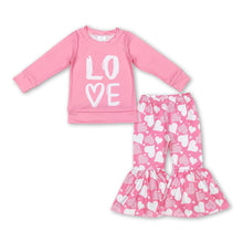 Load image into Gallery viewer, Pink love top heart bell bottom pants girls valentine's outfits