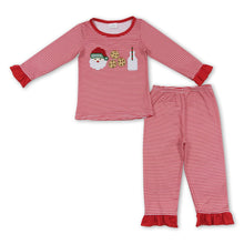 Load image into Gallery viewer, Santa cookie milk red stripe girls Christmas pajamas