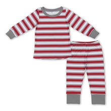 Load image into Gallery viewer, Grey red stripe long sleeves girls Christmas pajamas