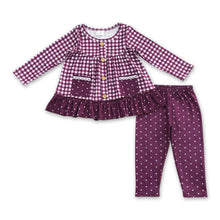 Load image into Gallery viewer, Maroon plaid pocket top leggings girls clothing set