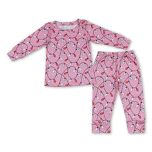 Load image into Gallery viewer, Pink long sleeves Christmas lighting girls pajamas