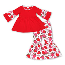 Load image into Gallery viewer, Red tunic strawberry pants kids girls clothing set
