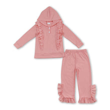 Load image into Gallery viewer, Peach ruffle hoodie match pants girls clothing set