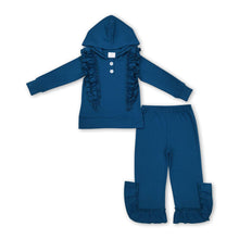 Load image into Gallery viewer, Blue ruffle hoodie match pants girls clothing set