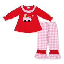 Load image into Gallery viewer, Red dog heart tunic plaid pants girls Valentine's outfits