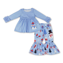 Load image into Gallery viewer, Light blue snowman tunic pants girls winter Christmas clothes