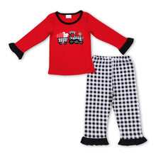 Load image into Gallery viewer, Red plaid truck heart tunic pants ruffle girls Valentine's pajamas