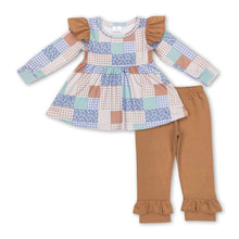 Load image into Gallery viewer, Patchwork tunic khaki leggings girls clothing set