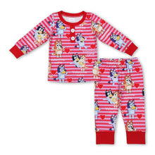 Load image into Gallery viewer, Valentine cutie dog stripe baby kids pajamas