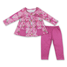 Load image into Gallery viewer, Floral pocket tunic polka dots leggings girls clothing set