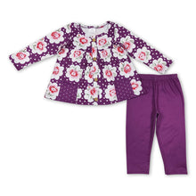 Load image into Gallery viewer, Purple floral pocket tunic polka dots leggings girls clothing