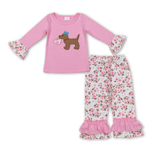 Load image into Gallery viewer, Pink dog heart top floral pants girls valentine's outfits