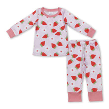 Load image into Gallery viewer, Strawberry flower long sleeves girls spring pajamas