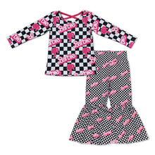 Load image into Gallery viewer, Plaid long sleeves top bell bottom pants party girls outfits