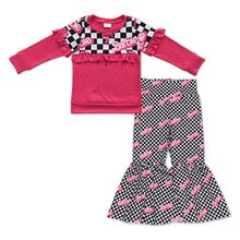Load image into Gallery viewer, Hot pink ruffle top plaid pants party girls outfits