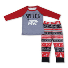 Load image into Gallery viewer, Sister bear top deer Christmas tree pants girls pajamas