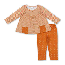 Load image into Gallery viewer, Brown stripe tunic polka dots leggings baby girls clothes