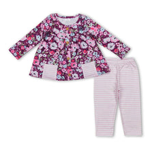 Load image into Gallery viewer, Maroon floral poket tunic pink stripe leggings girls clothes