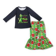 Load image into Gallery viewer, Black top green face pants girls Christmas clothes