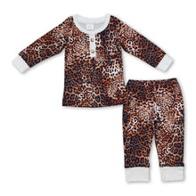 Load image into Gallery viewer, Brown leopard long sleeves kids girls pajamas