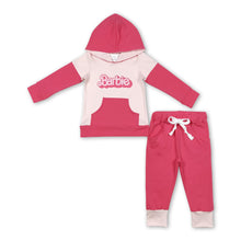 Load image into Gallery viewer, Hot pink solid hoodie set party girls clothing