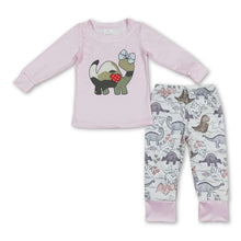Load image into Gallery viewer, Pink dinosaur top pants kids girls clothing set