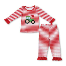 Load image into Gallery viewer, Red stripe heart truck baby girls valentine's pajamas