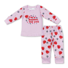 Load image into Gallery viewer, Heart lollipop pink kids girls valentine's pajamas